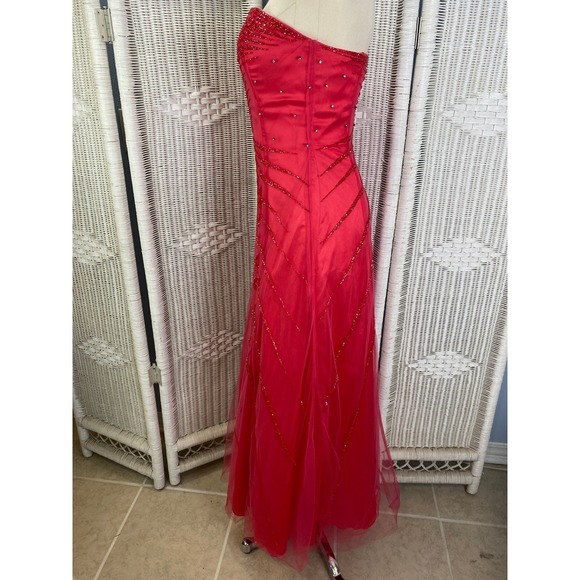 Caché Raspberry Pink Strapless Dress Rhinestone Gown Formal Prom M - Picture 3 of 14